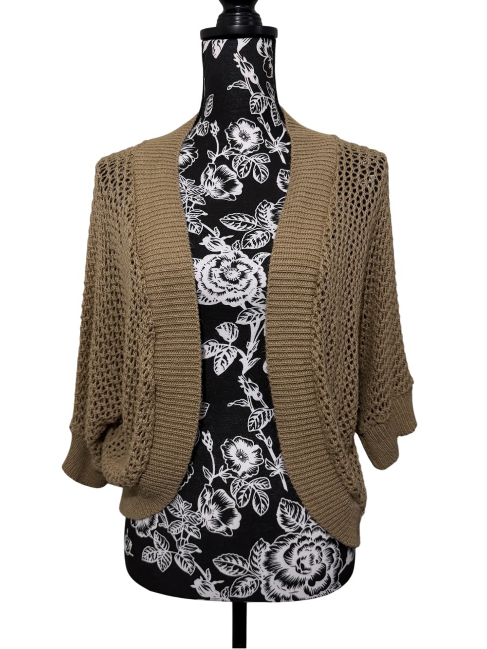 Faded Glory Open-Front Knit Shrug in Taupe